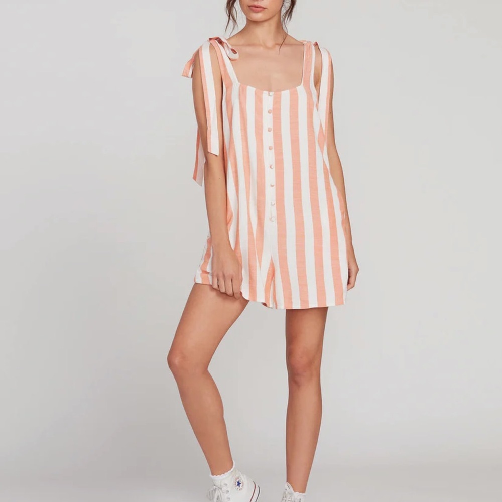 Volcom romper tie shoulder striped guava small peach summer